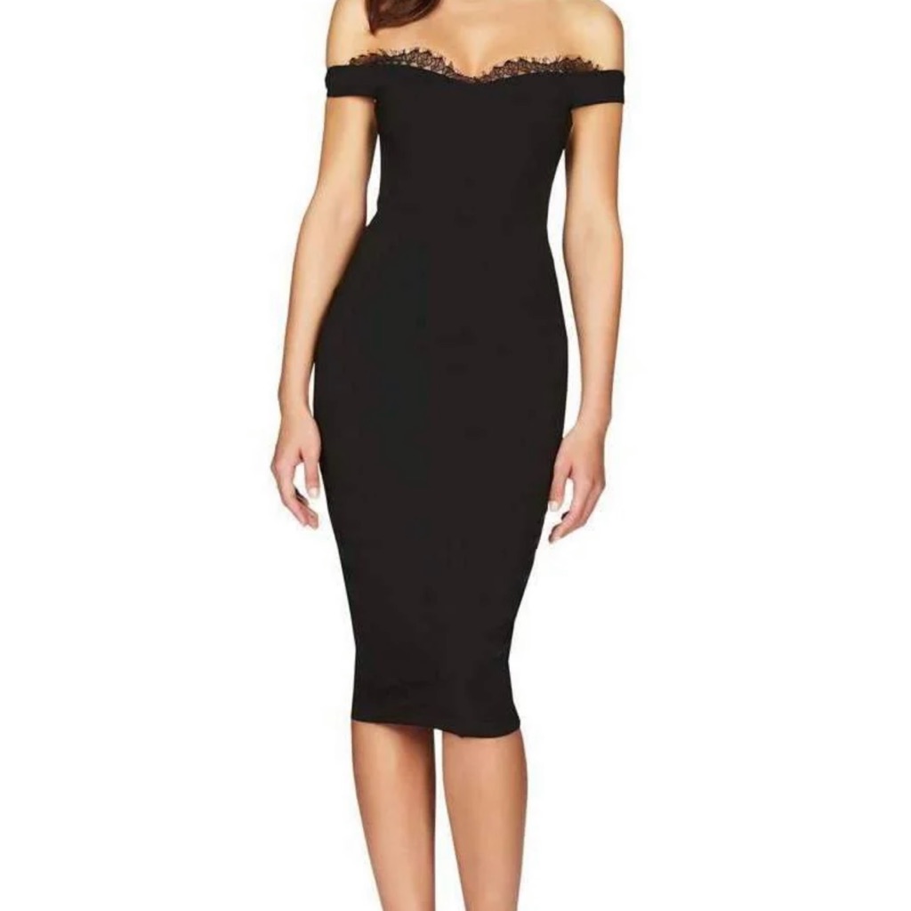 Nookie Chloe Lace Off Shoulder Midi Black Xs Nwt